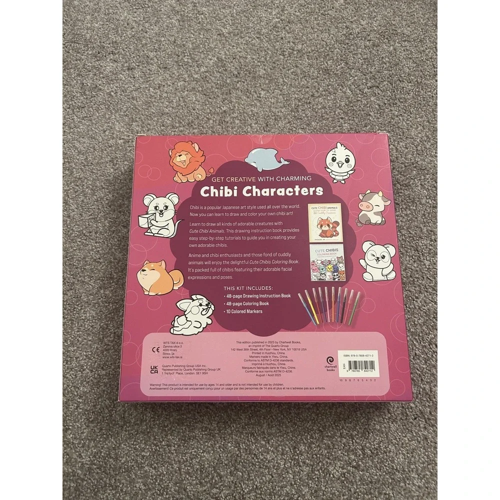 Chartwell Books‎ Draw & Color Cute Chibis Kit Kids Pink New Art Activity Set